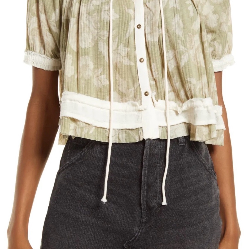 Free People Women’s Perfect Day Ribbed Ruffle Top Large